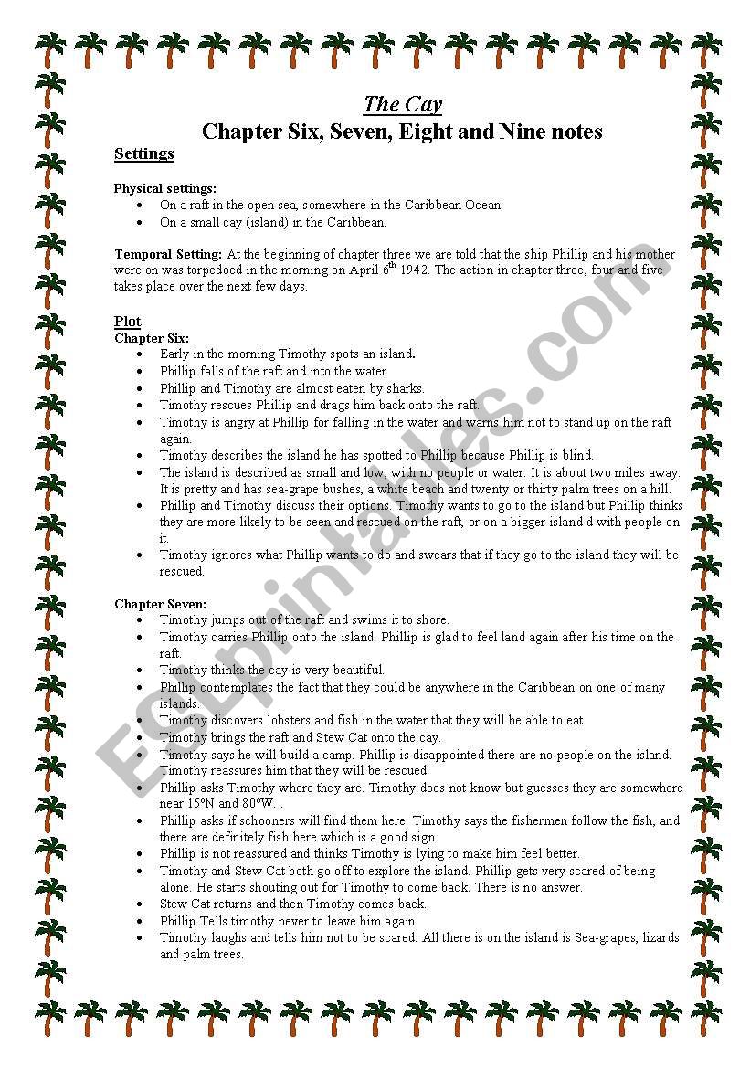 The Cay - Chapter 6, 7, 8 and 9 notes