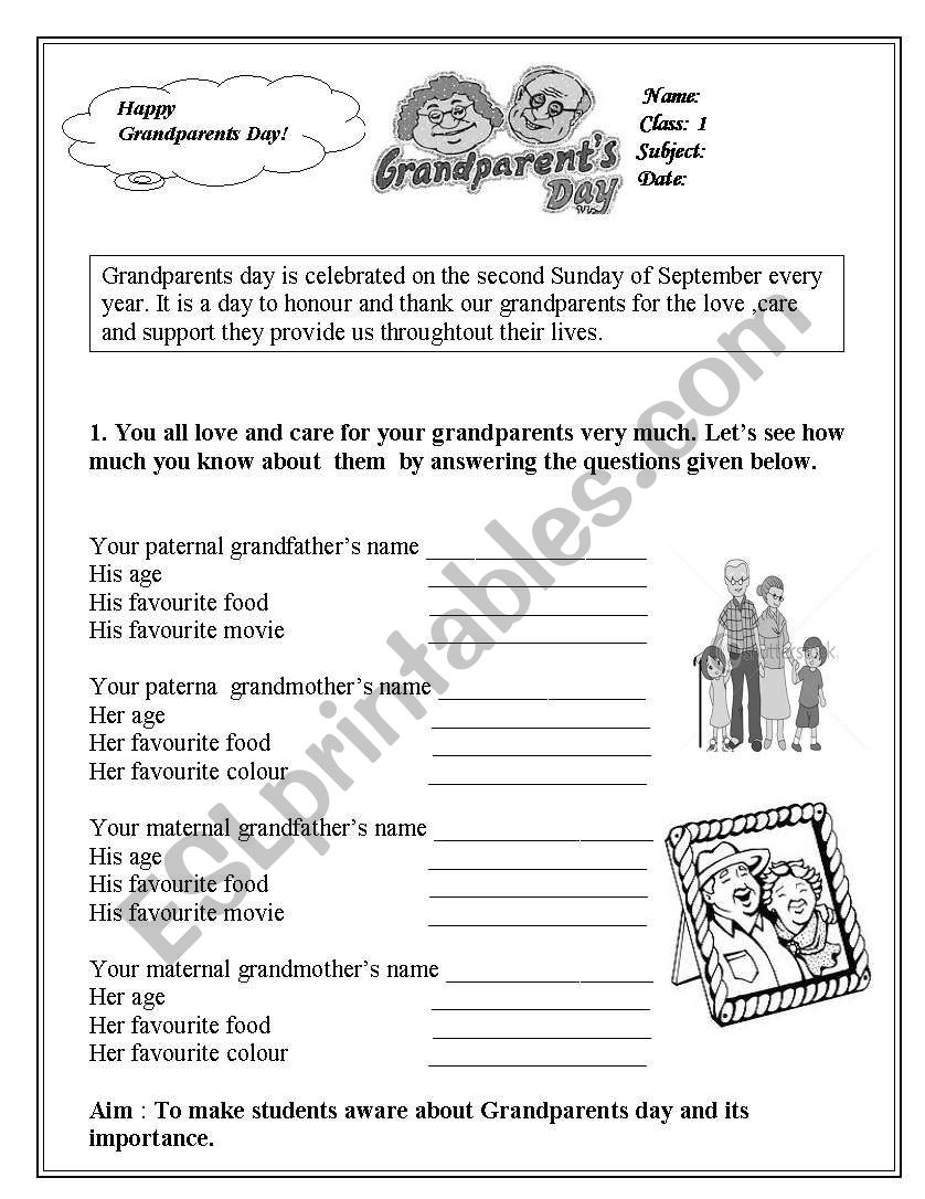 grandparents day ws worksheet