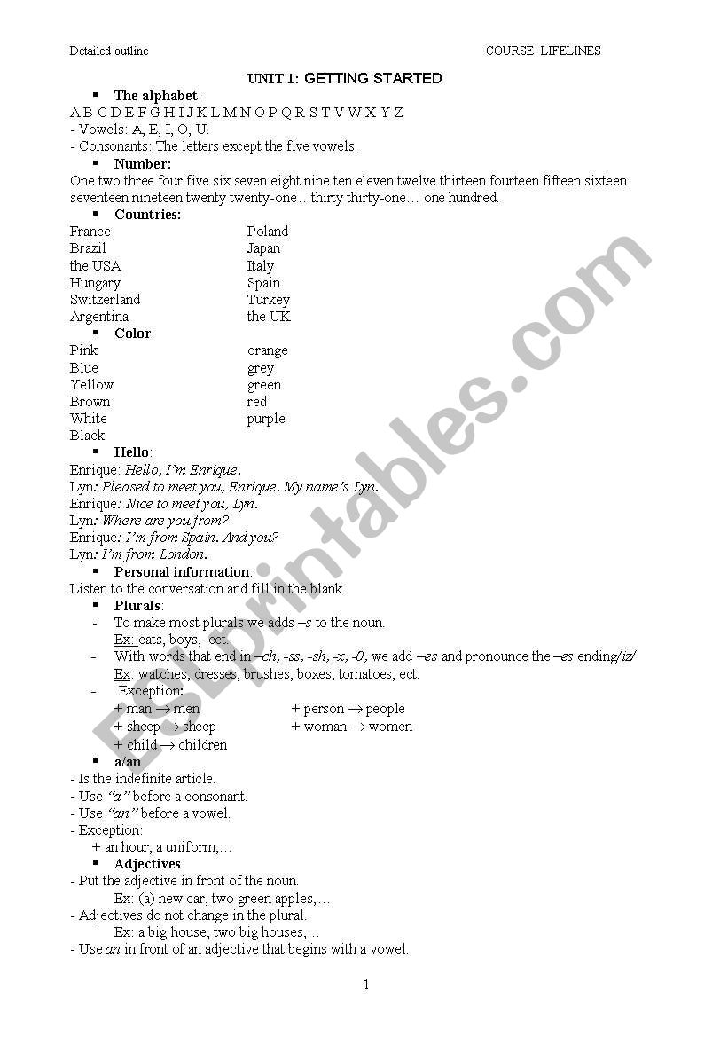 lesson plan lìelines worksheet