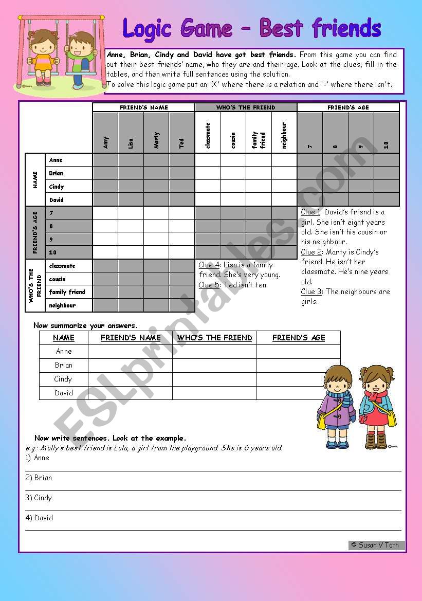 Logic game (33rd) - Best friends *** elementary *** with key *** with step-by-step instructions