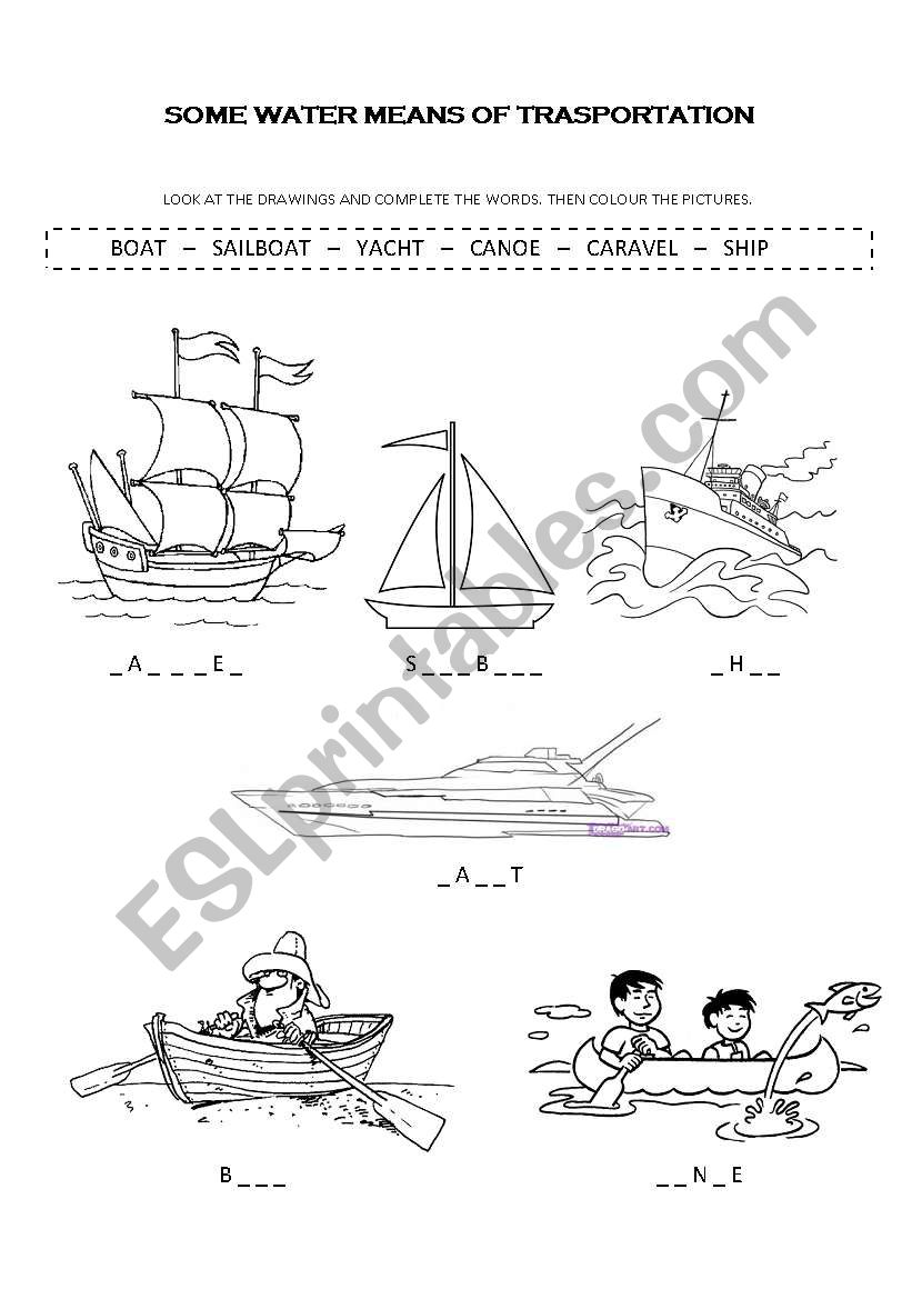 Water means of transportation worksheet