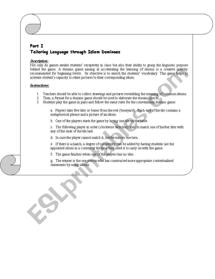 Idiom dominoes worksheet