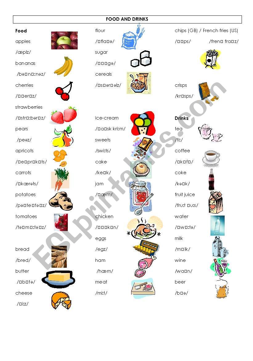 Food and drinks worksheet