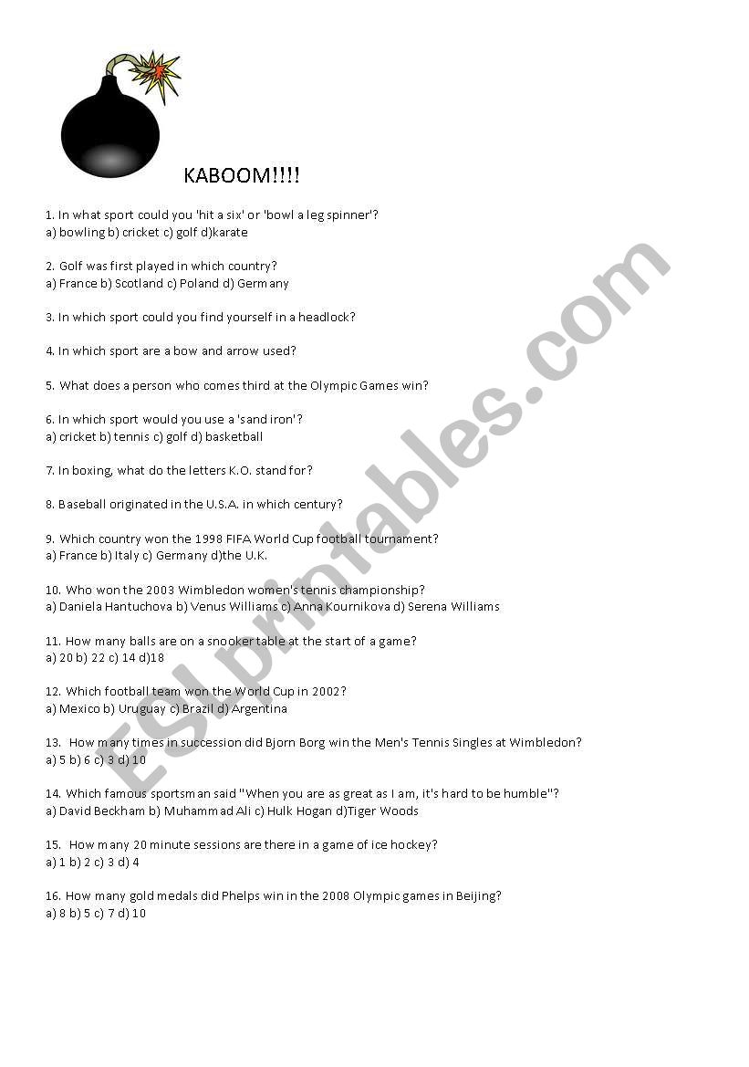 Sports Quiz worksheet