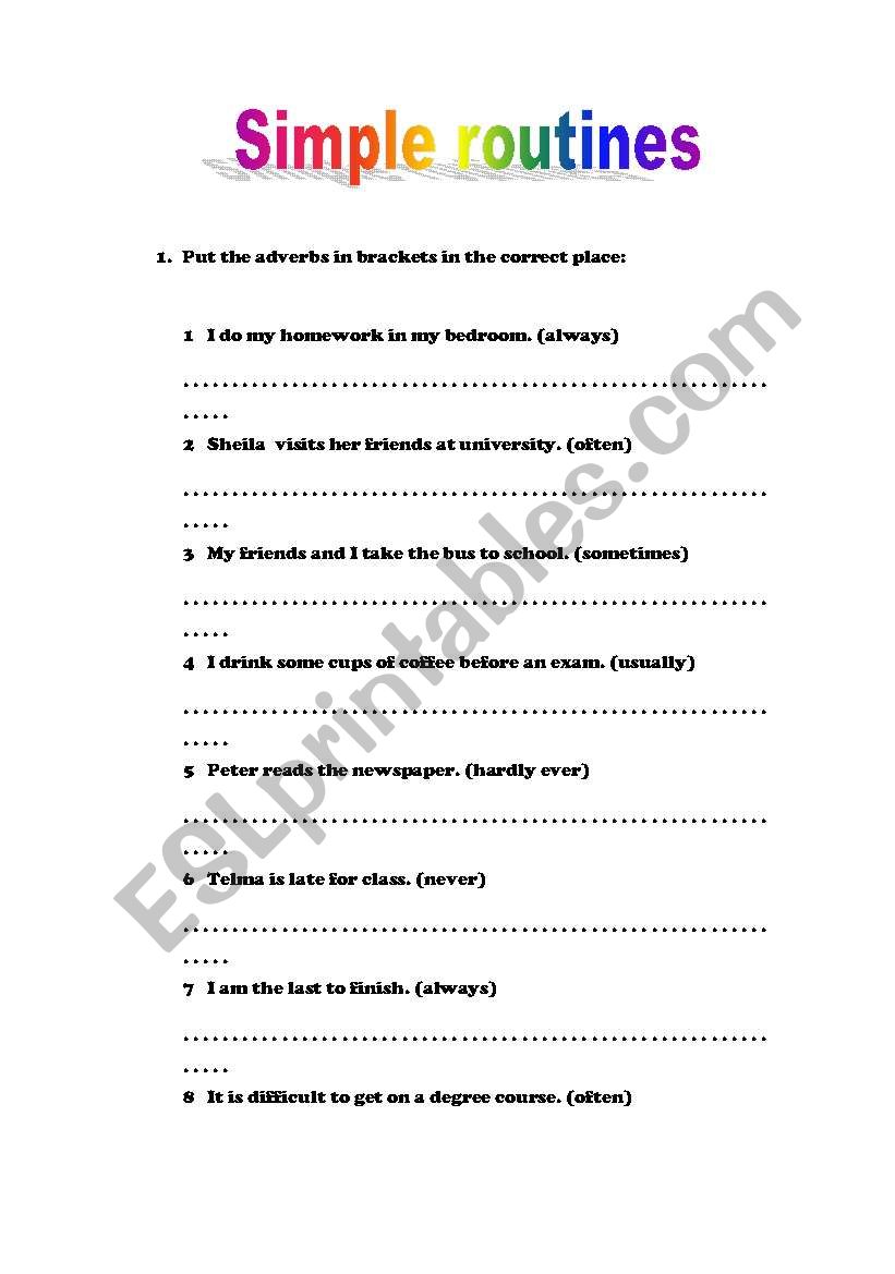 Simple routines worksheet