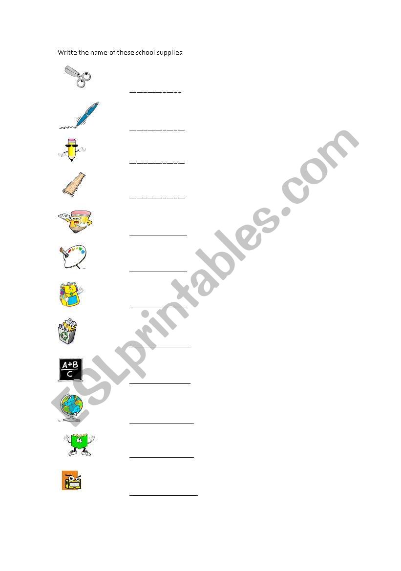 school supplies worksheet