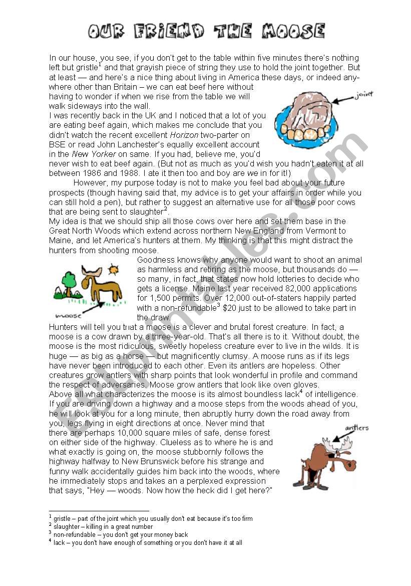THE MOOSE (fun lesson) (2/6) - BILL BRYSON TEXT and EXERCISES