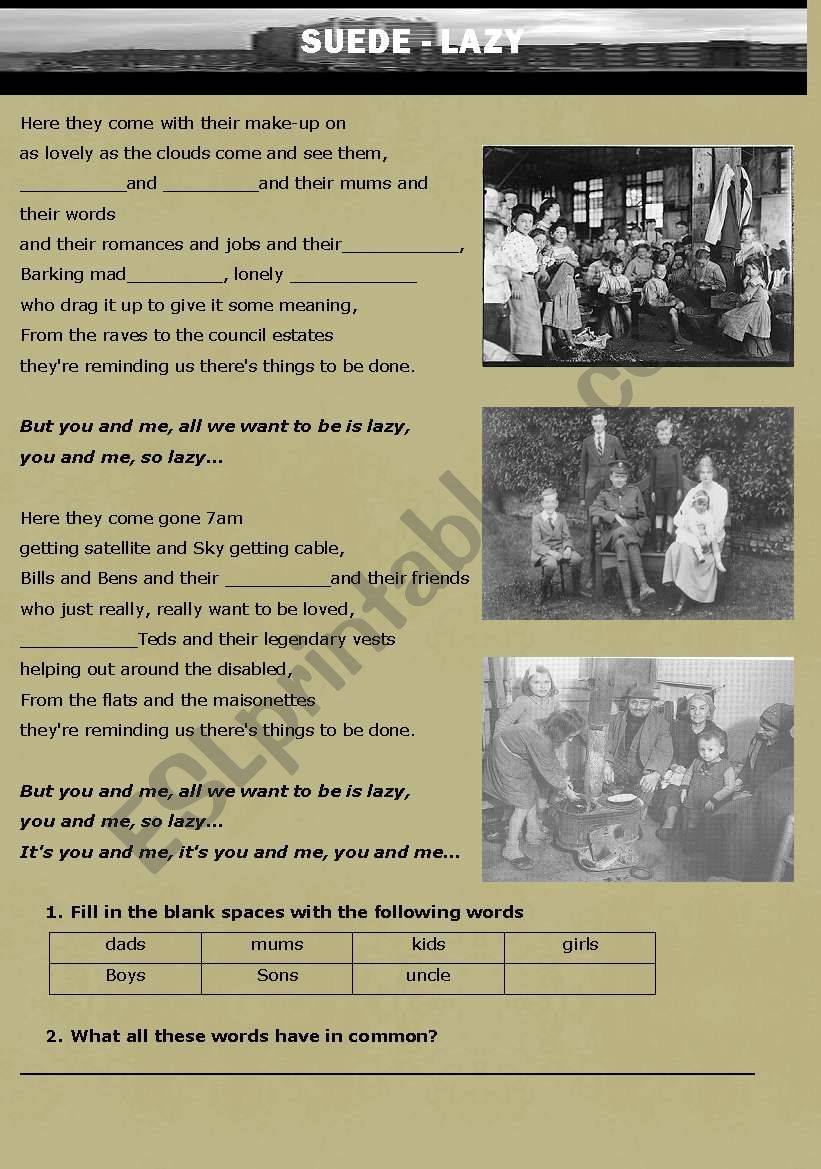 Suede - Lazy worksheet