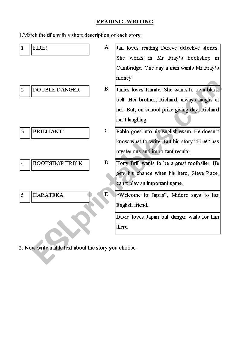 READING WRITING EXERCISE II worksheet