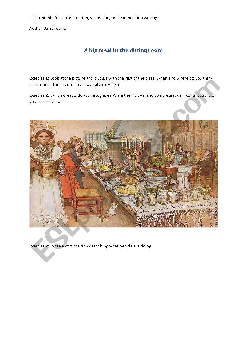 A big meal in the dining room worksheet