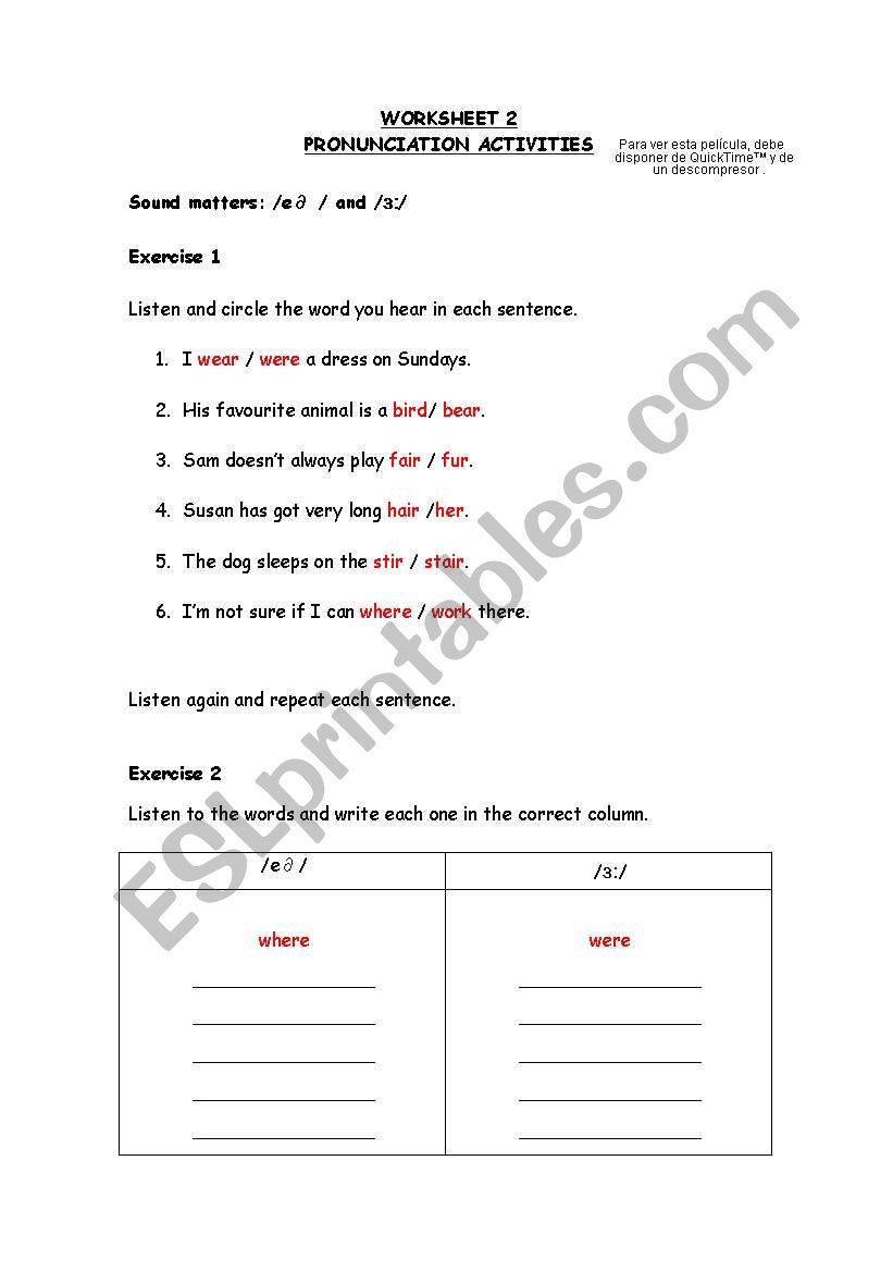 Pronunciation activities. Worksheet 2.