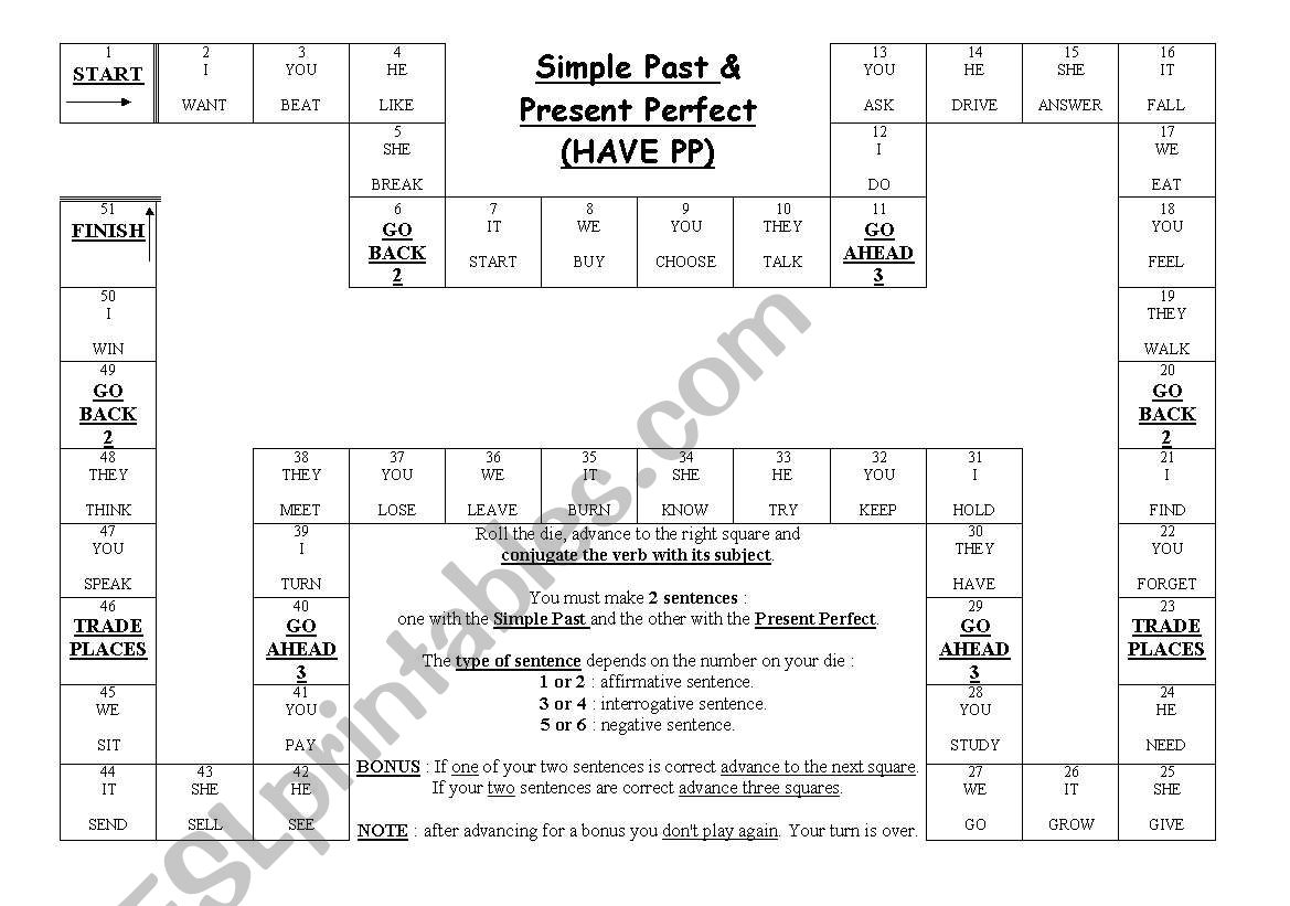 simple past vs present perfect game board