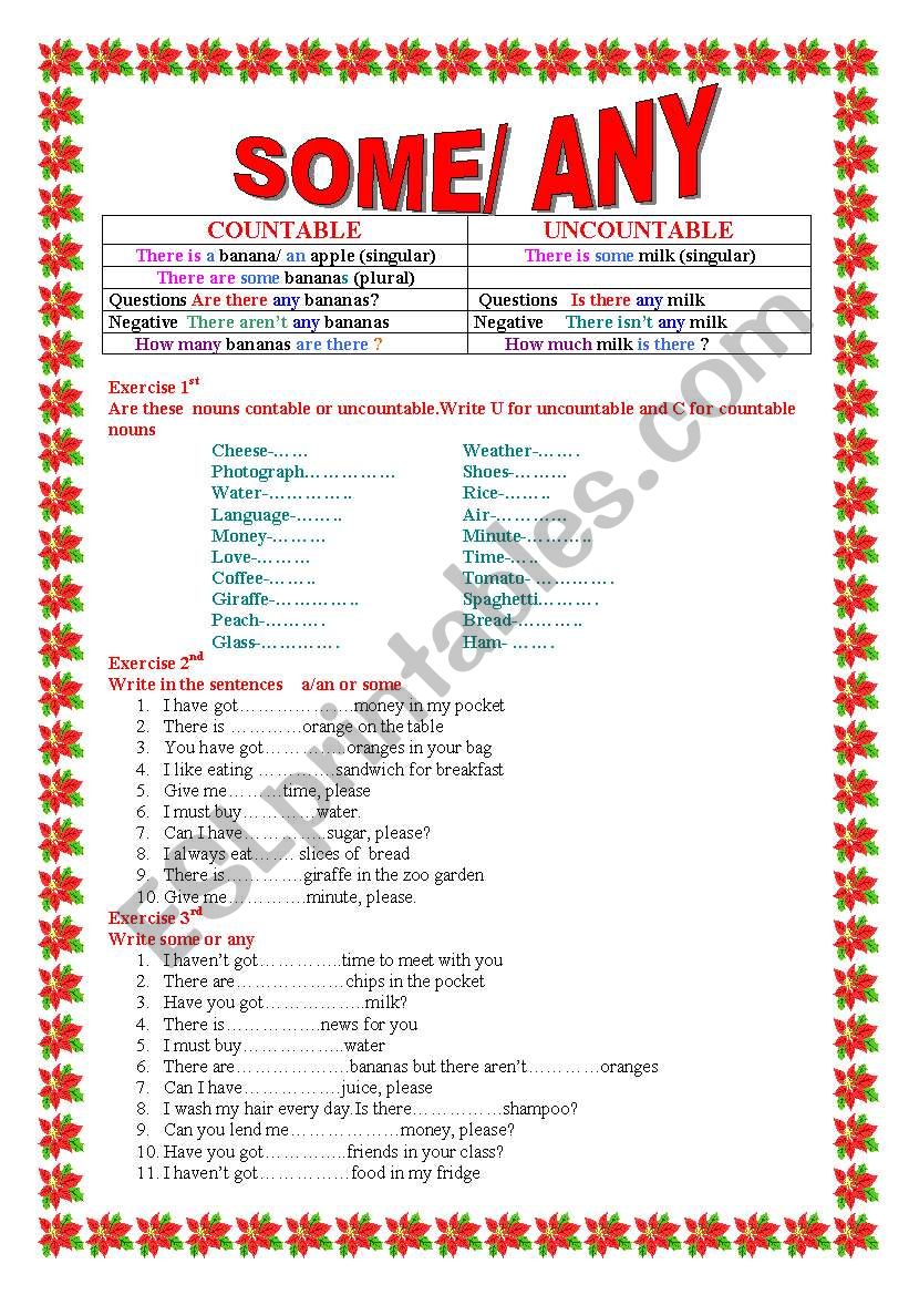 some and  any  with countable and uncountable nouns