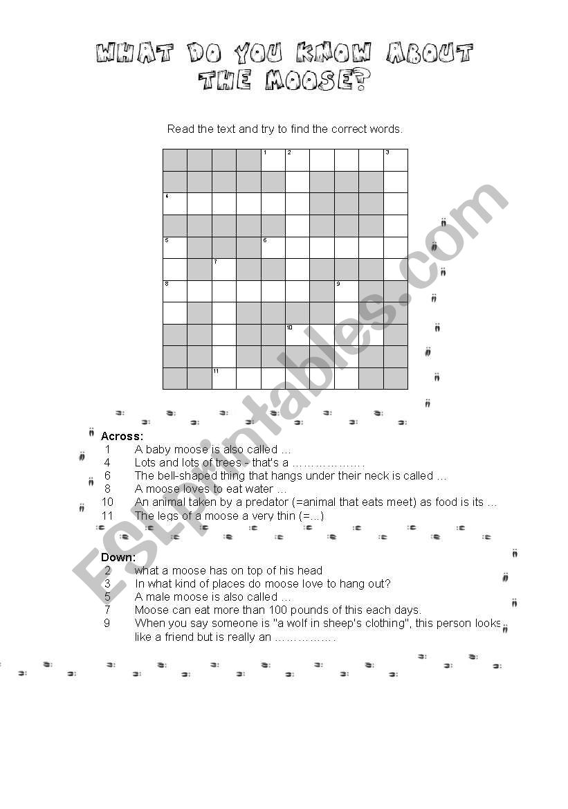 THE MOOSE (fun lesson) (3/6) - CROSSWORD for INFORMATION