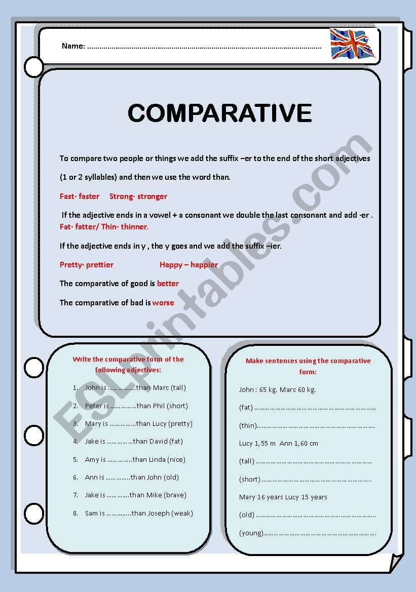 Comparative worksheet