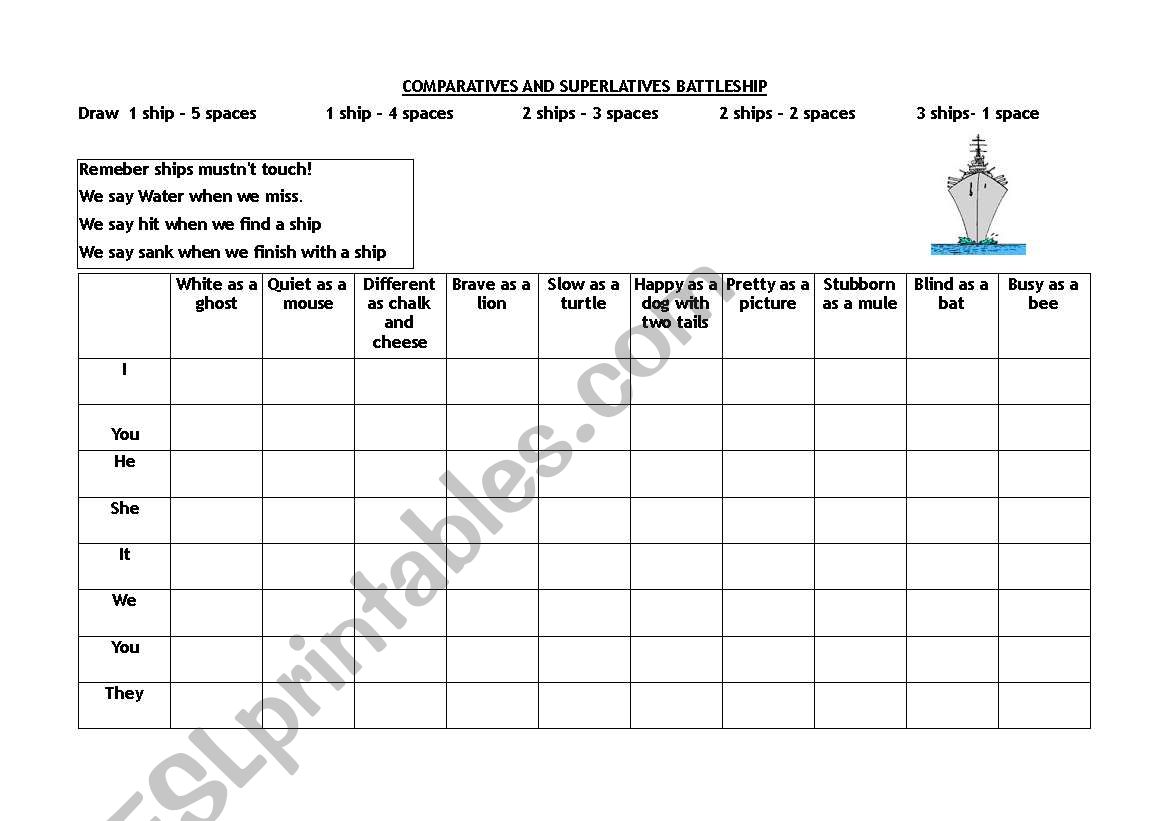 comparatives battleship worksheet