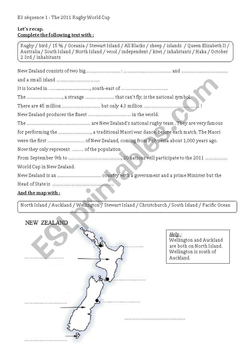 The 2011 rugby world cup worksheet