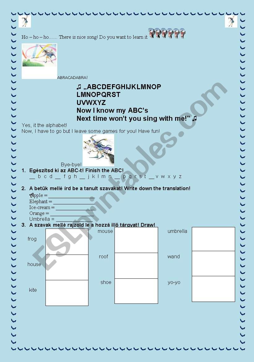 Winnie and the ABC song worksheet