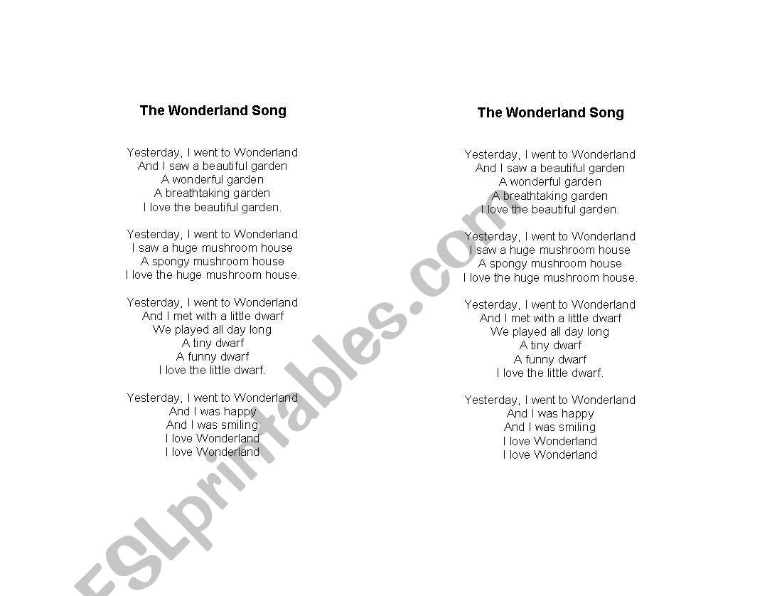 THE WONDERLAND SONG worksheet