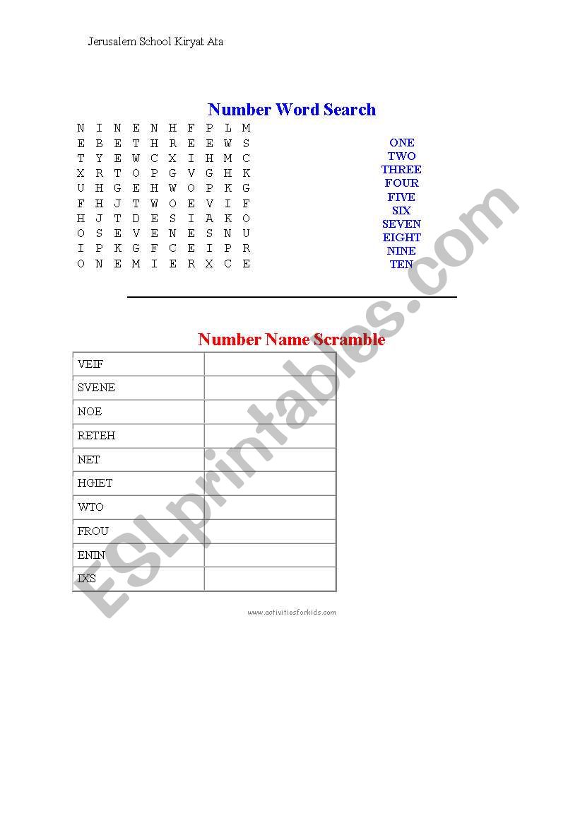number wordsearch  worksheet