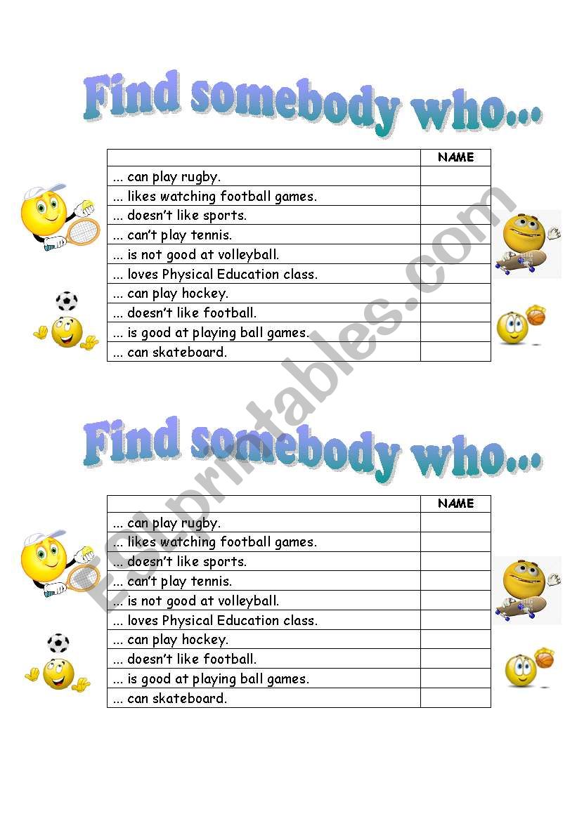 Find somebody who... SPORTS worksheet
