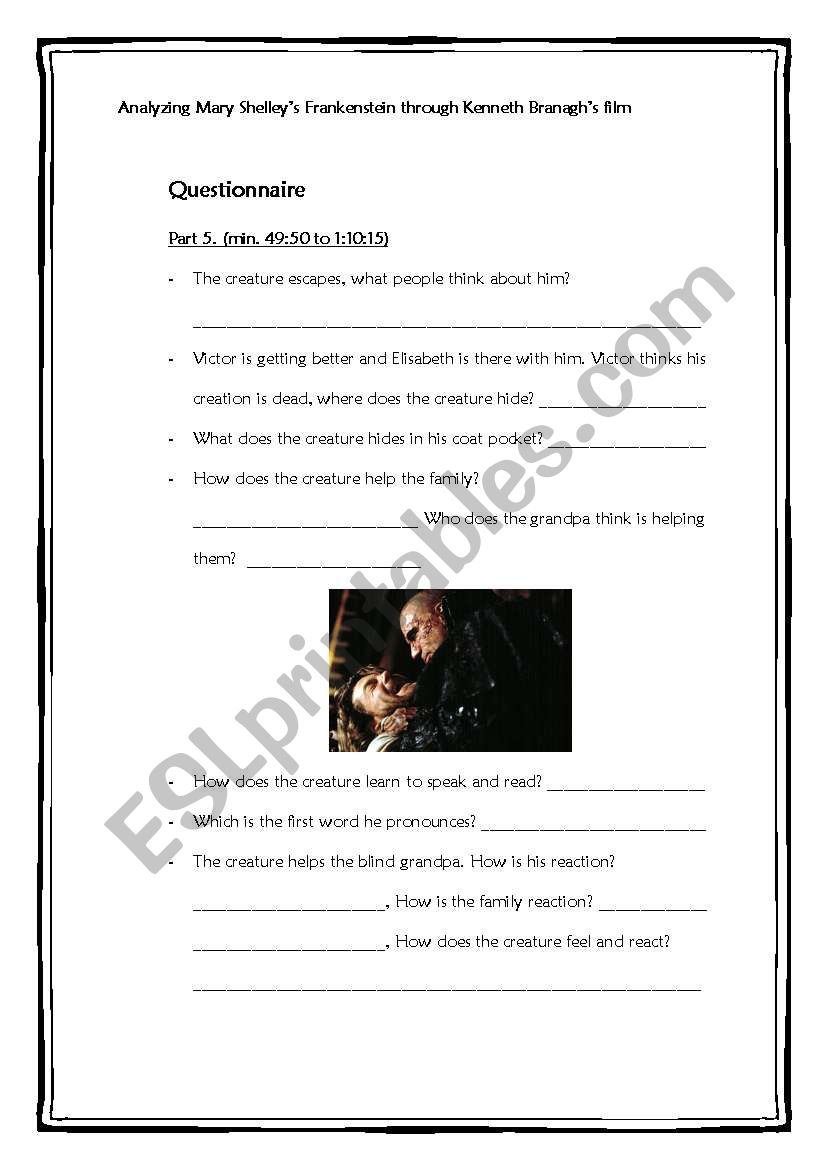 Frankenstein. Kenneth Branagh version. Questionaire 2