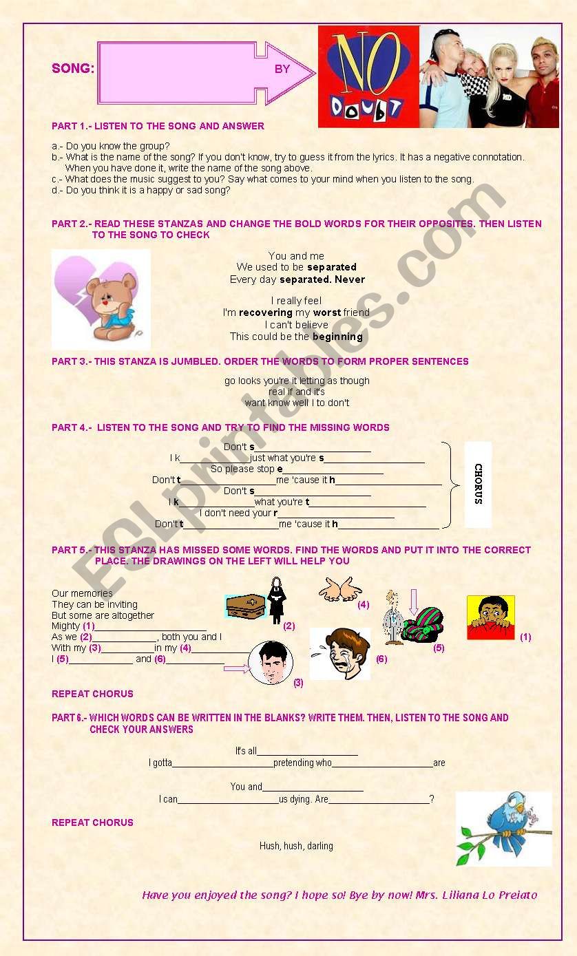 Dont Speak by No Doubt worksheet