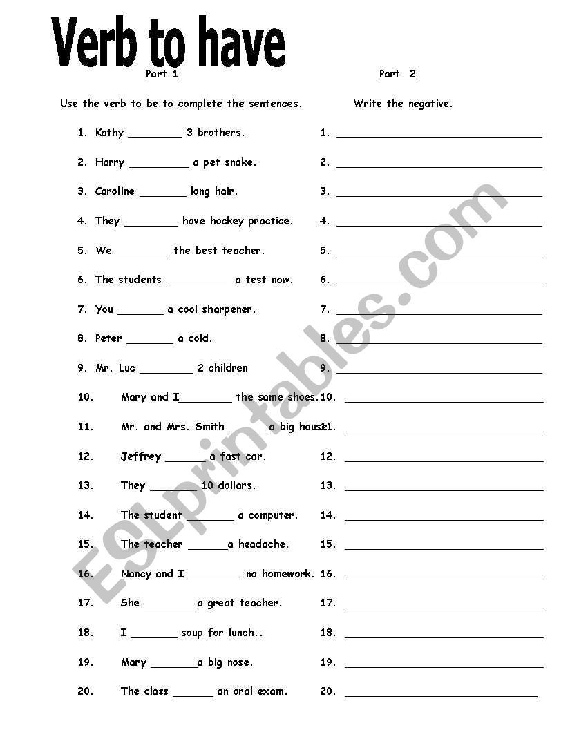 verb to have worksheet