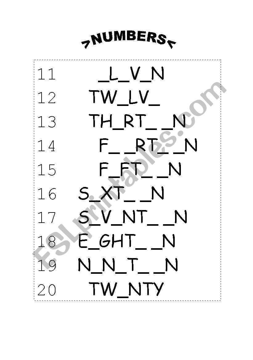 numbers 11 to 20 worksheet