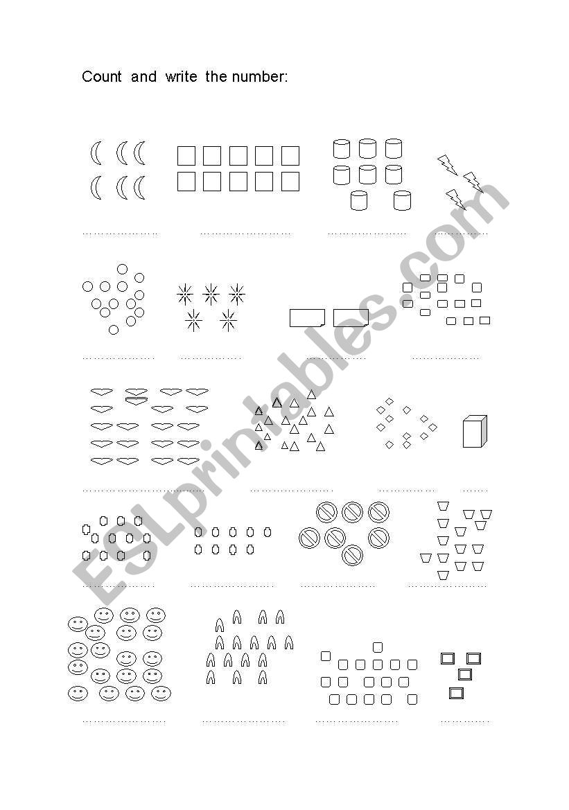 COUNT AND WRTITE THE NUMBER worksheet