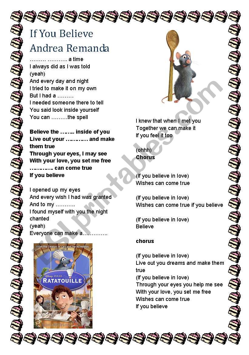 If you Believe - Ratatouille worksheet