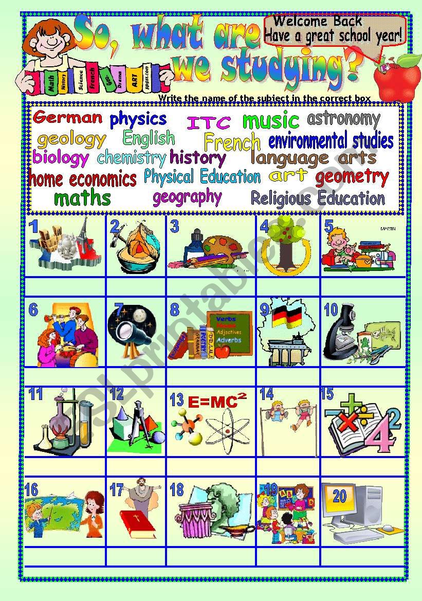 So, What Are We Studying (school subjects) B/W & Answer Key - EDITABLE