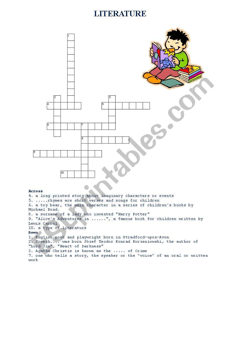 CROSSWORD - Literature worksheet