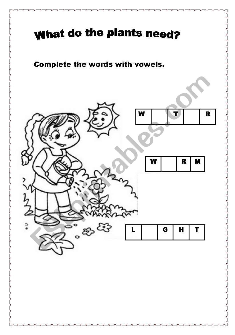 What do plants need? worksheet