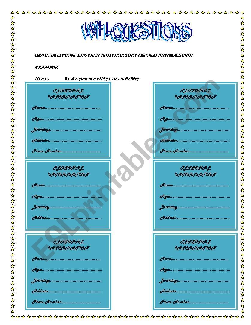 PERSONAL INFORMATION worksheet