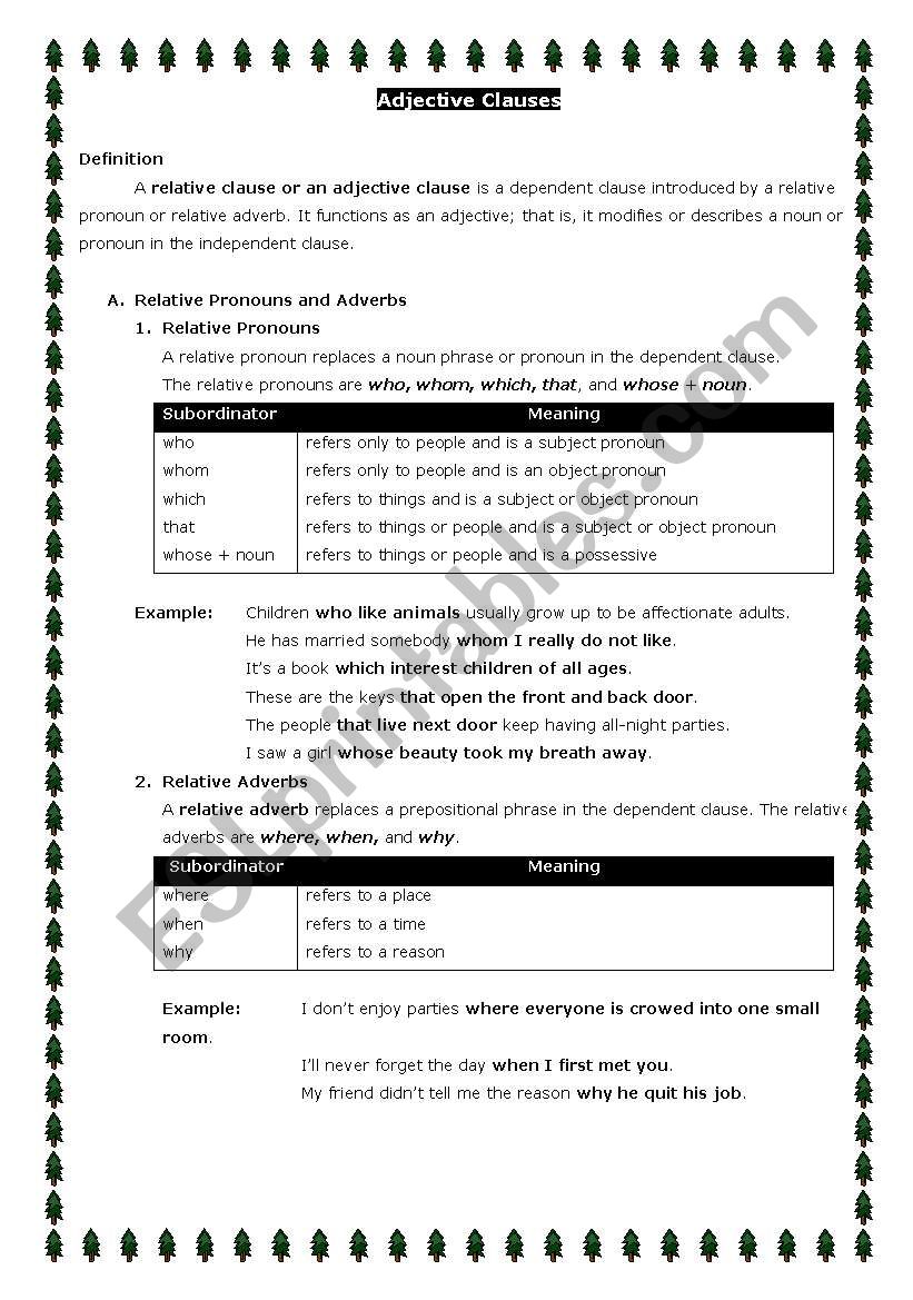 Relative Clauses worksheet