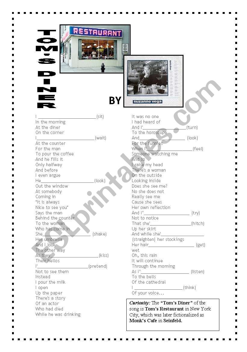 Song Toms Diner by Suzanne Vega to practice present continuous