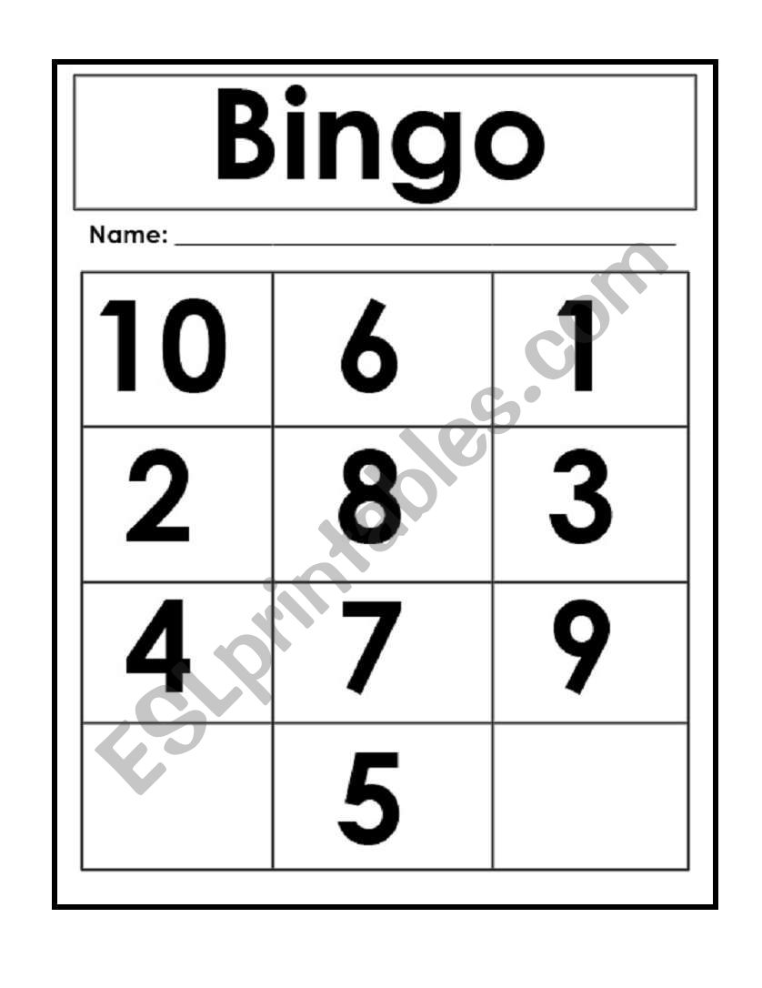 Bingo Nuumbers 1-10 worksheet
