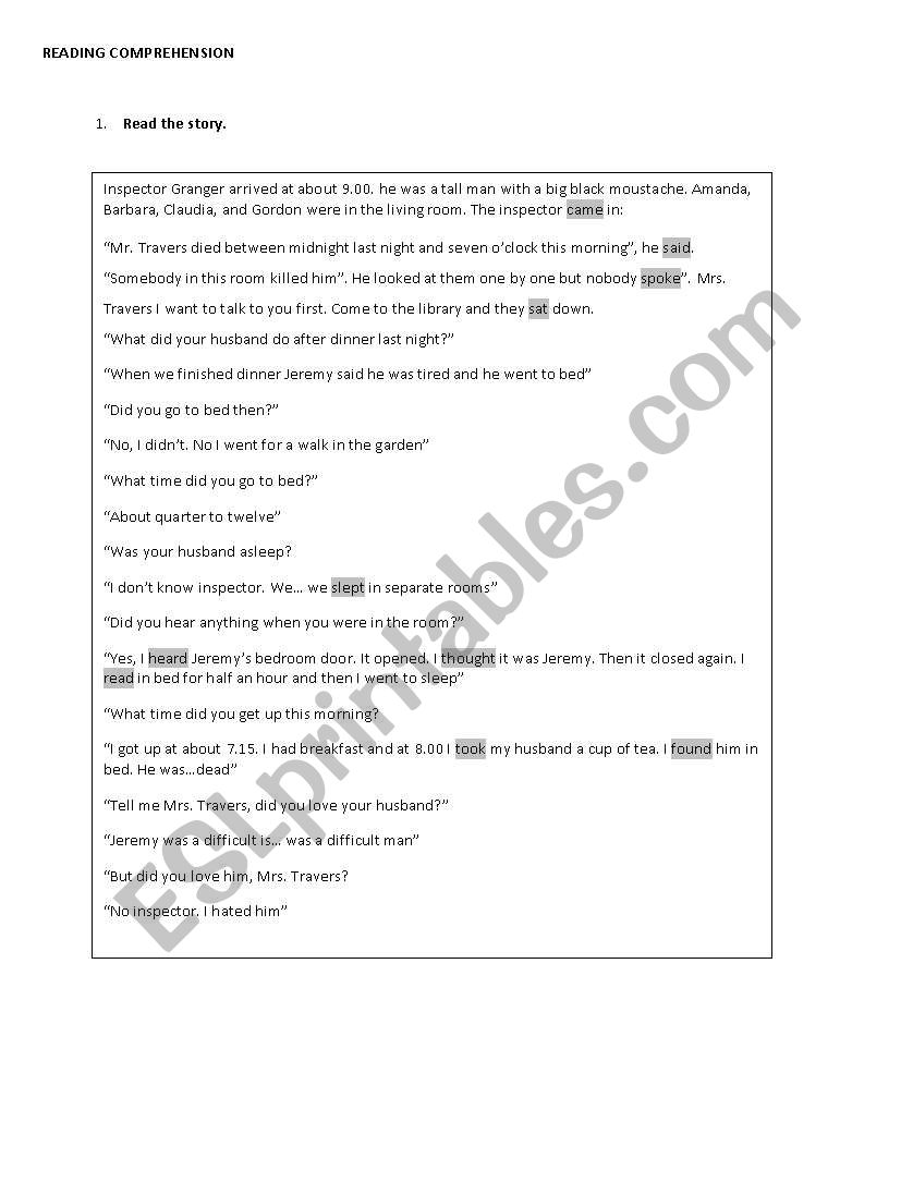 Reading comprehension  worksheet