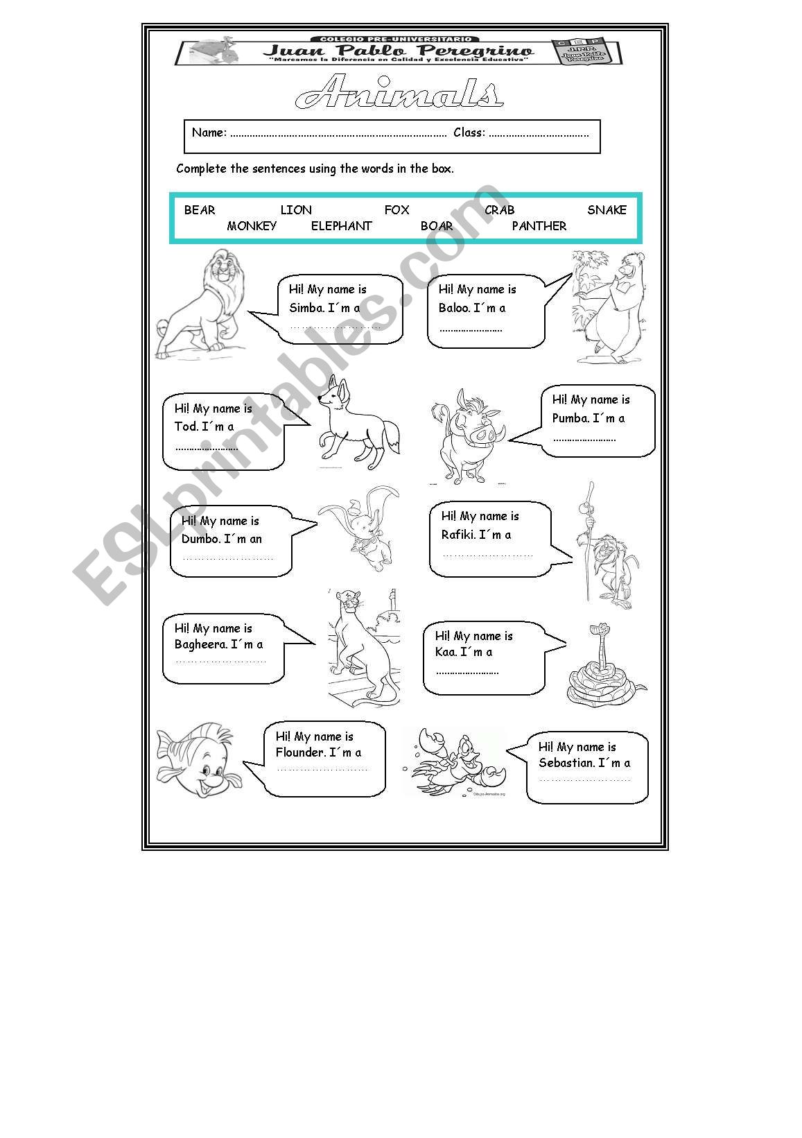 famous animals worksheet