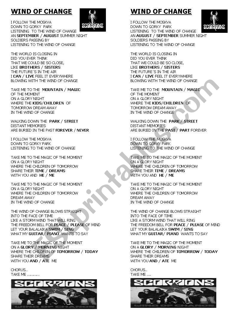 WIND OF CHANGE-SCORPIONS worksheet