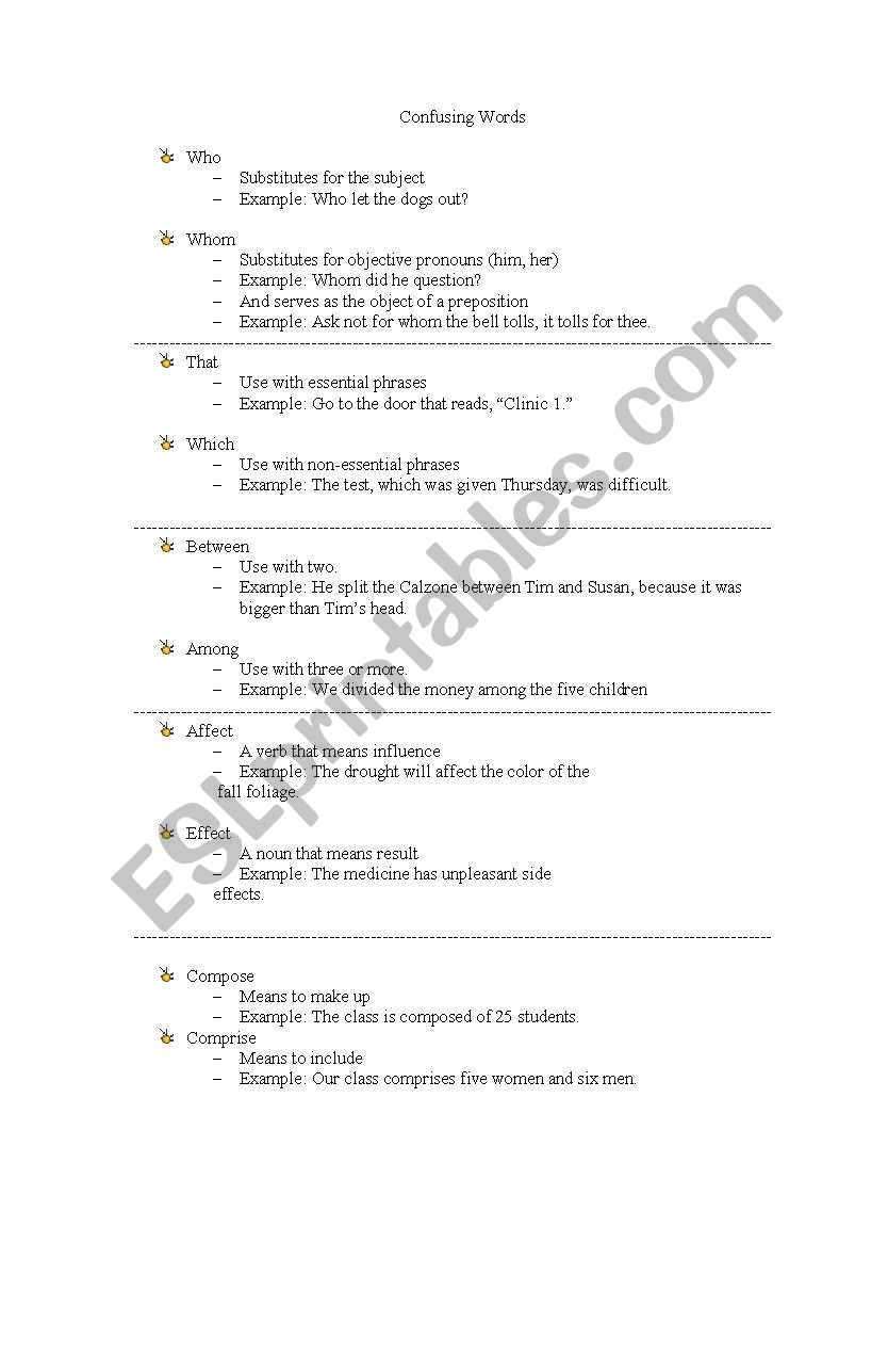 Some Confusing Words worksheet