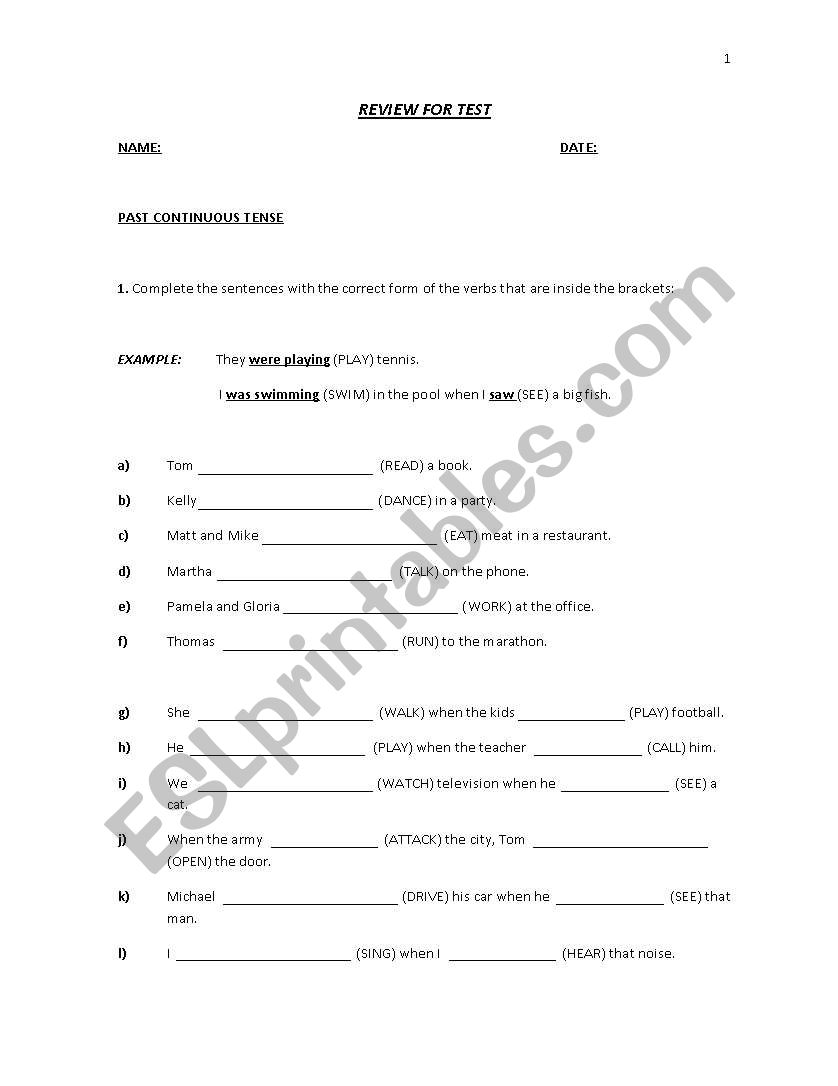 PAST AND PRESENT CONTINUOUS EXERCISE GUIDE