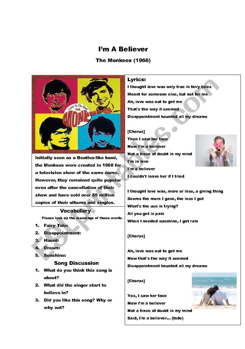 Im A Believer Sing-Along worksheet