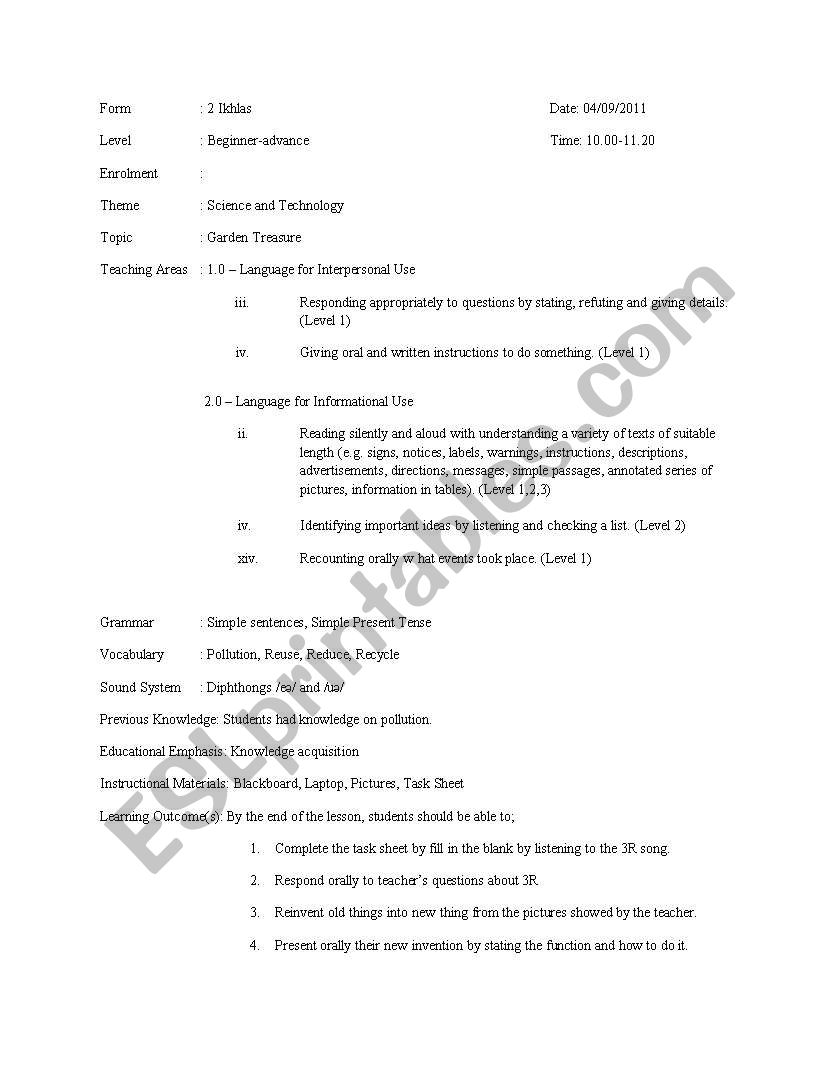 3R: Reduce, Reuse, Recycle  worksheet