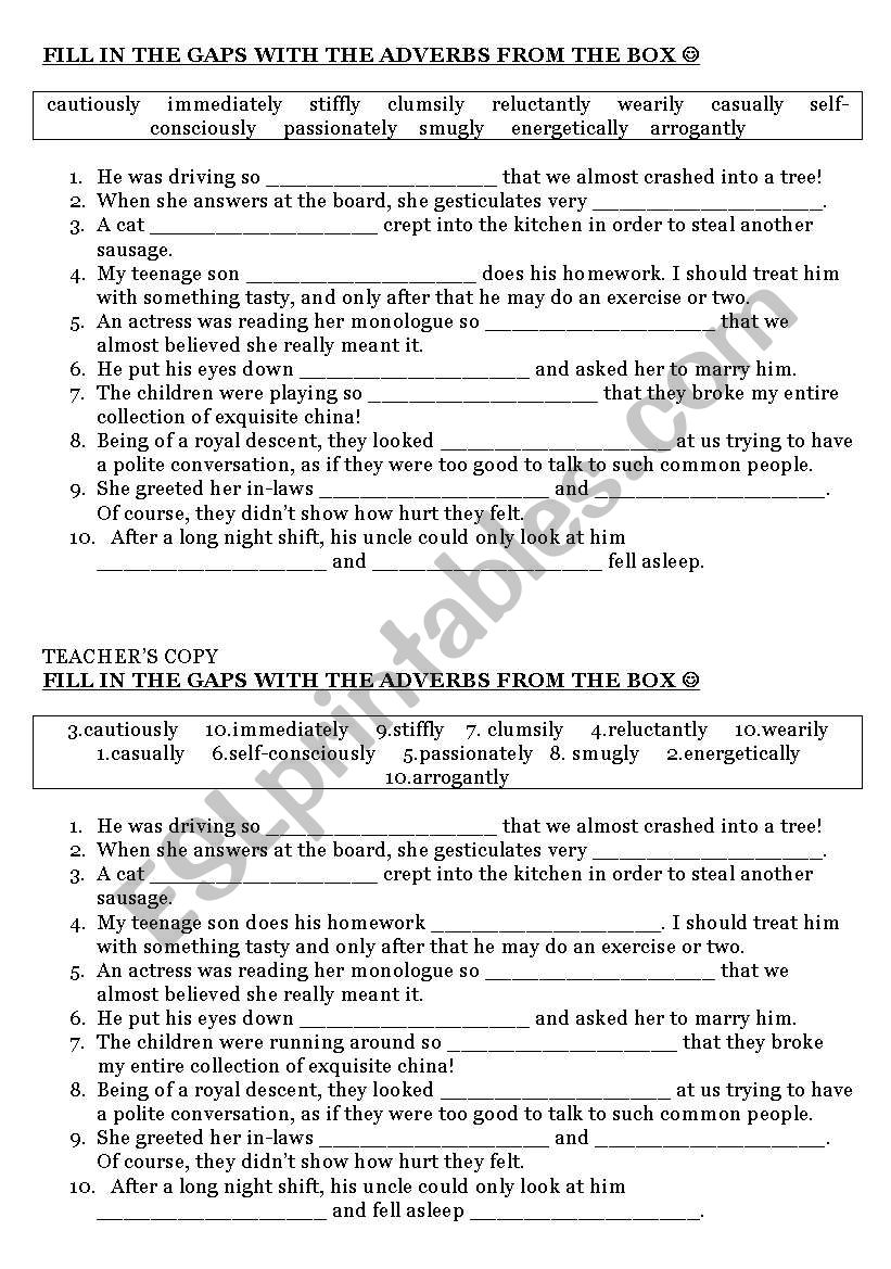 Adverbs of Manner worksheet