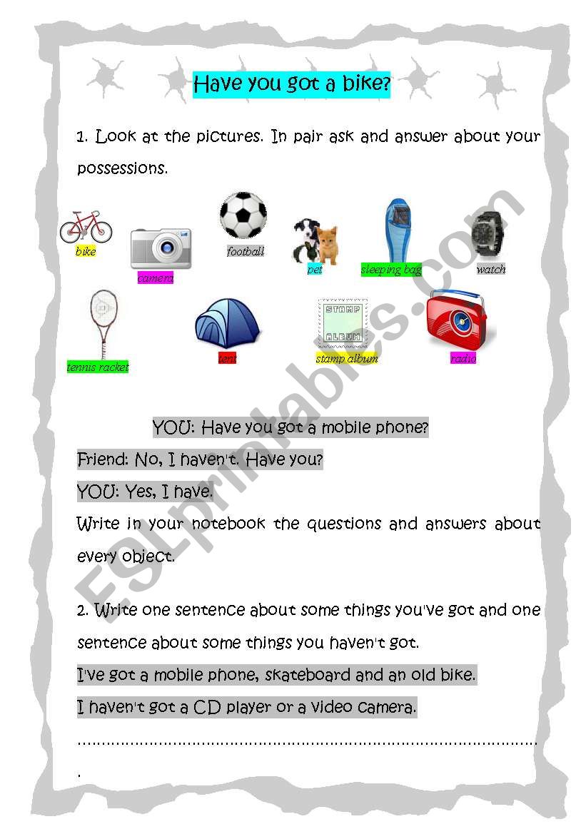 Have you got a bike? worksheet