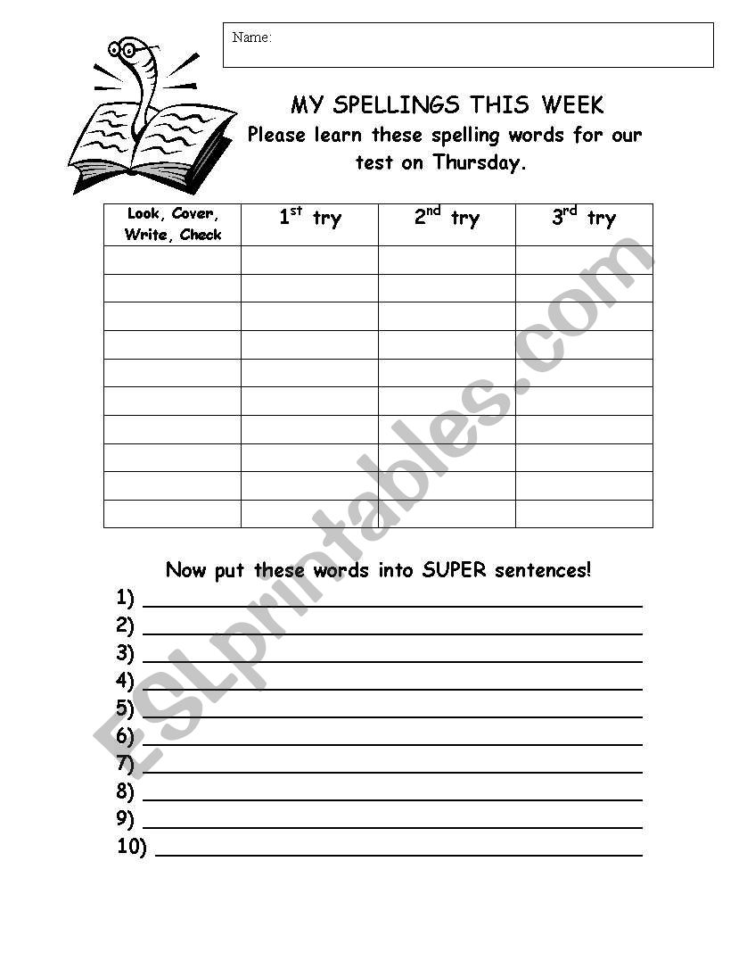 my spelings worksheet