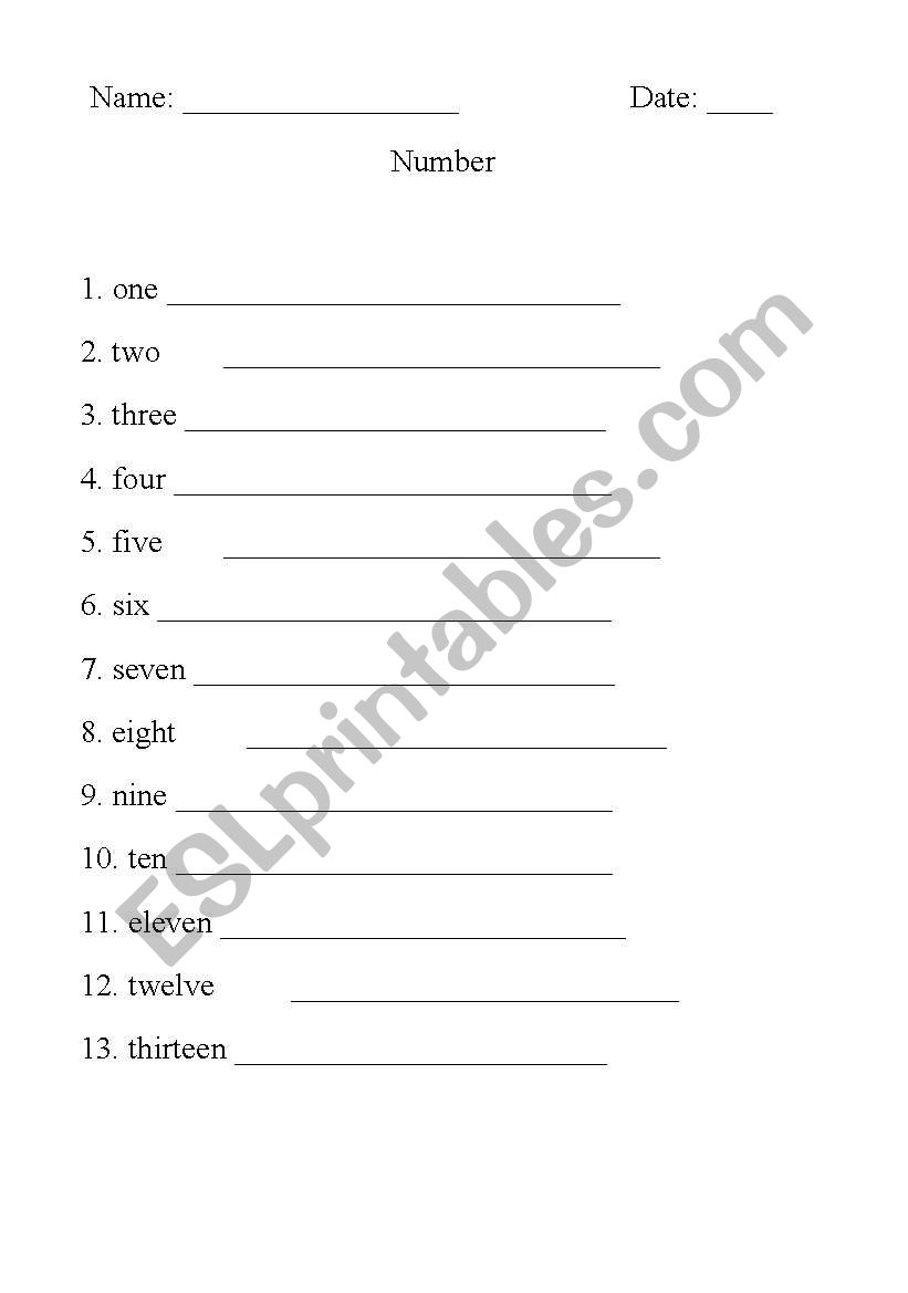 Number worksheet