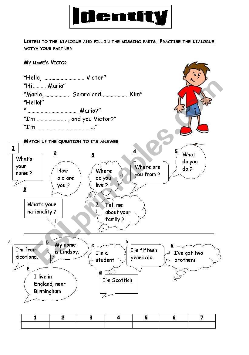 identity worksheet